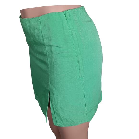 🍒 H&M Mini Skirt Fully Lined Size 6 Green Side Zipper and Side Front Slit - Picture 3 of 7